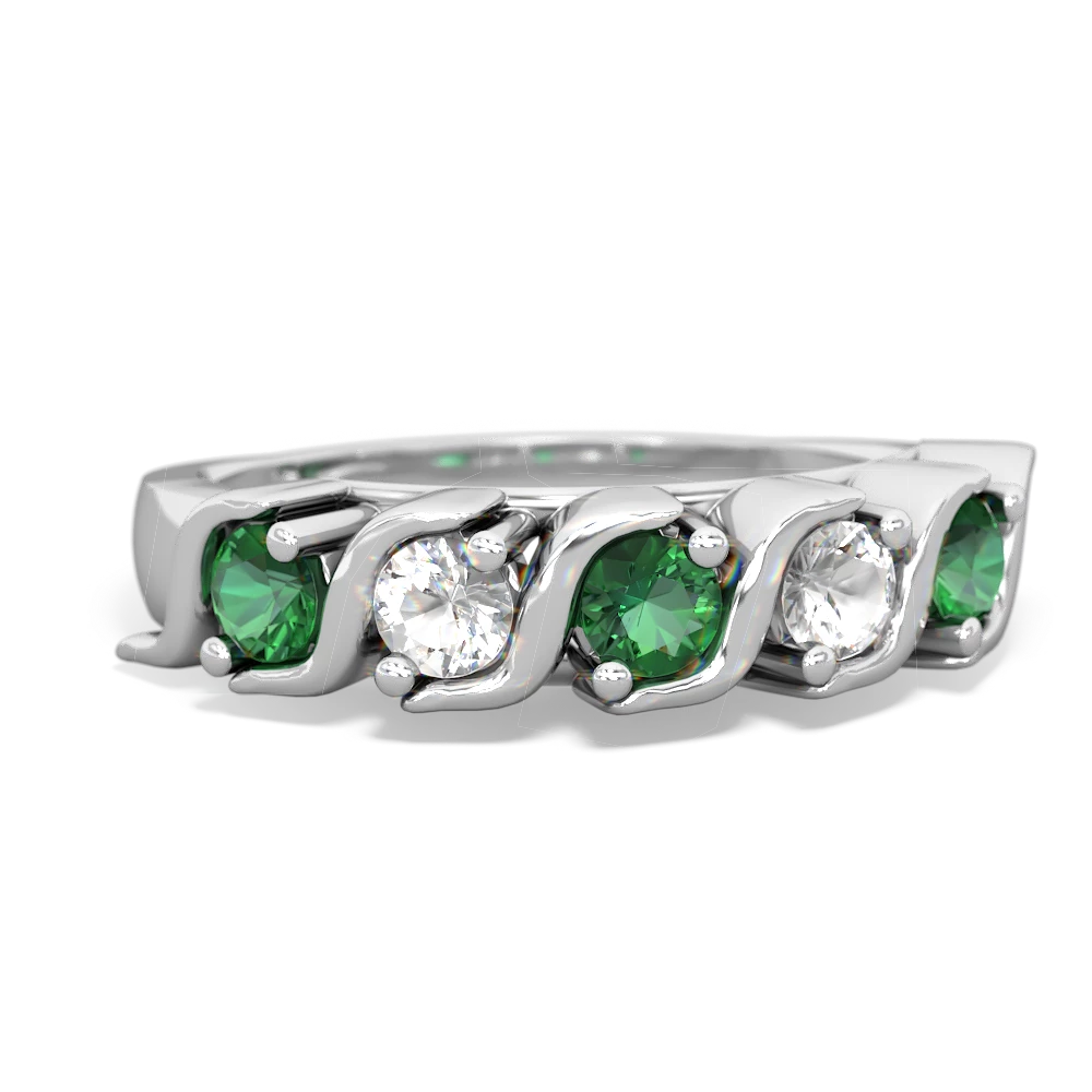 Lab Emerald Anniversary Band 14K White Gold ring R2089