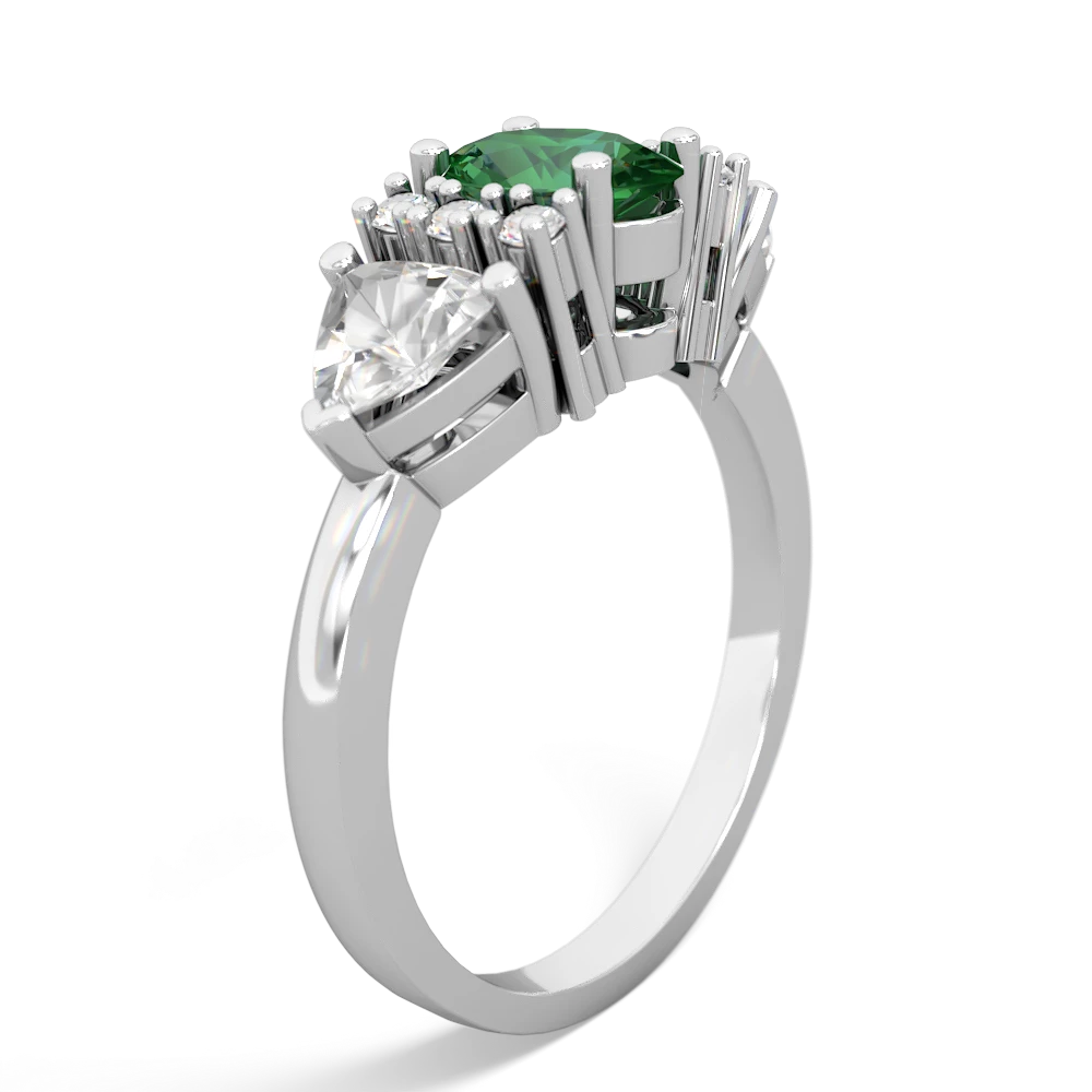 Lab Emerald Antique Style Three Stone 14K White Gold ring R2186