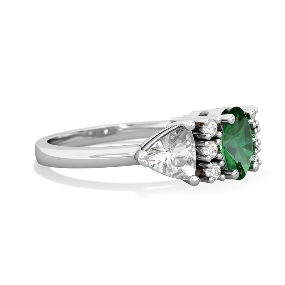 Lab Emerald Antique Style Three Stone 14K White Gold ring R2186