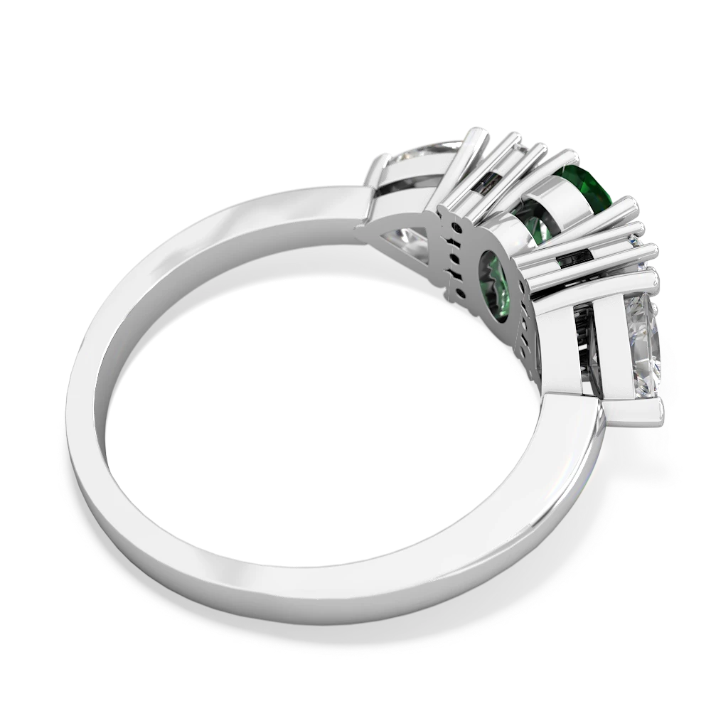 Lab Emerald Antique Style Three Stone 14K White Gold ring R2186