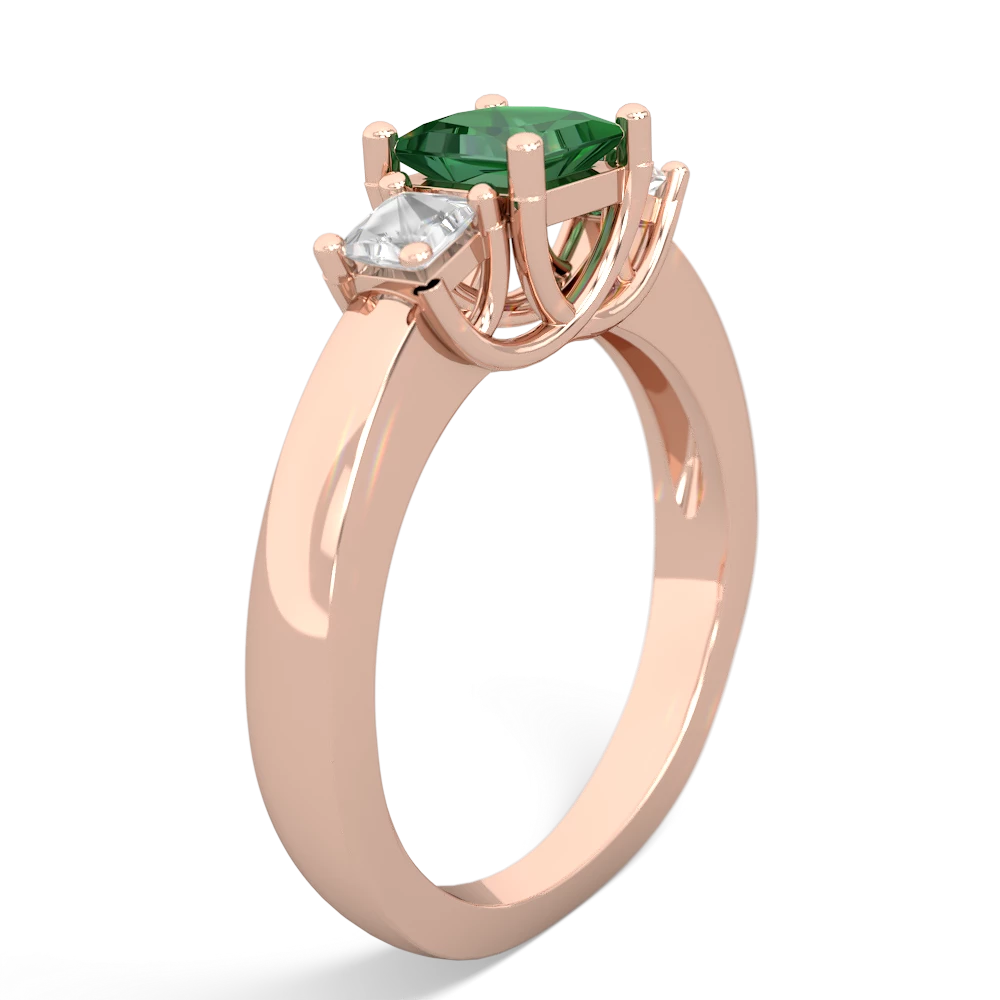 Lab Emerald Three Stone Trellis 14K Rose Gold ring R4015