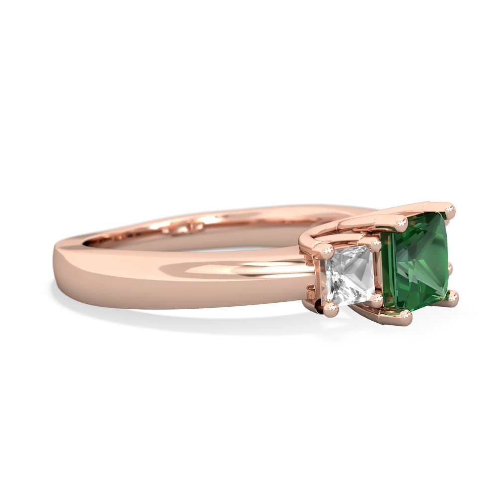 Lab Emerald Three Stone Trellis 14K Rose Gold ring R4015