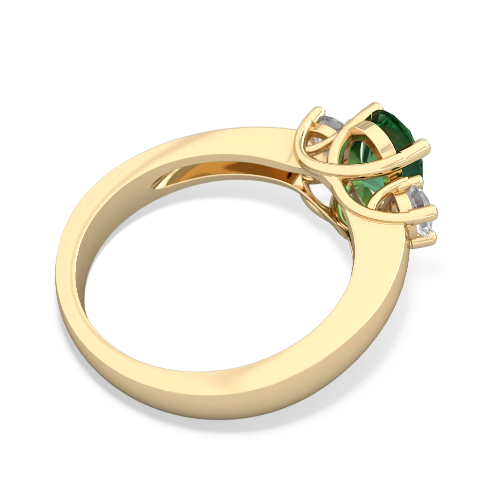 Lab Emerald Three Stone Oval Trellis 14K Yellow Gold ring R4024