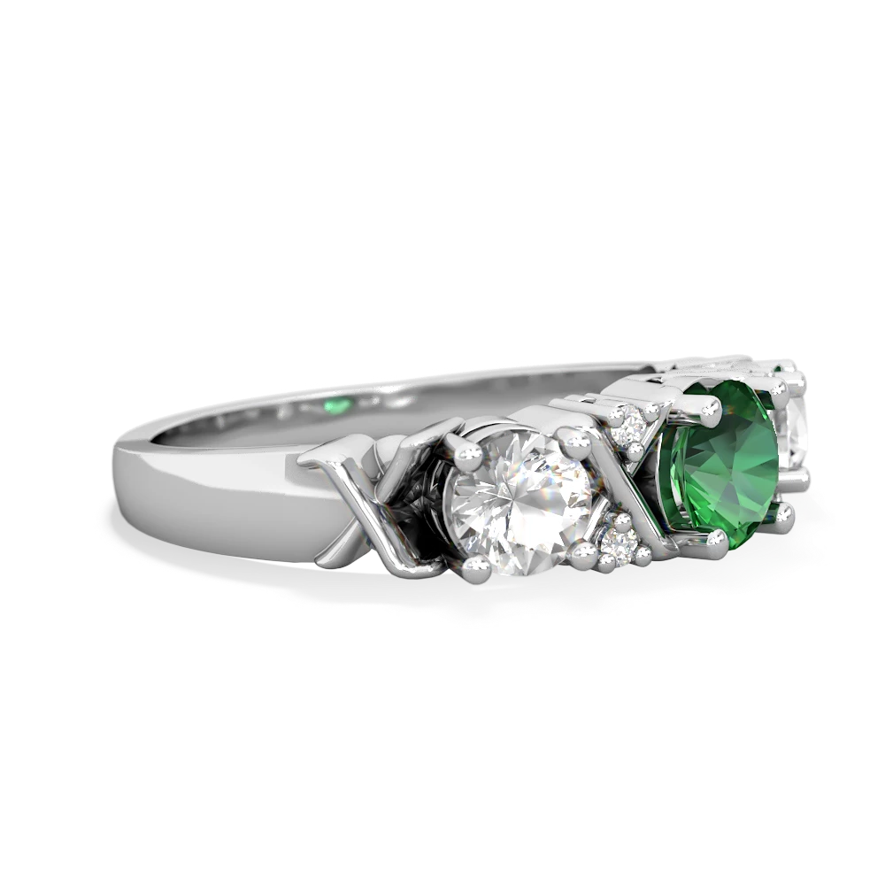 Lab Emerald Hugs And Kisses 14K White Gold ring R5016