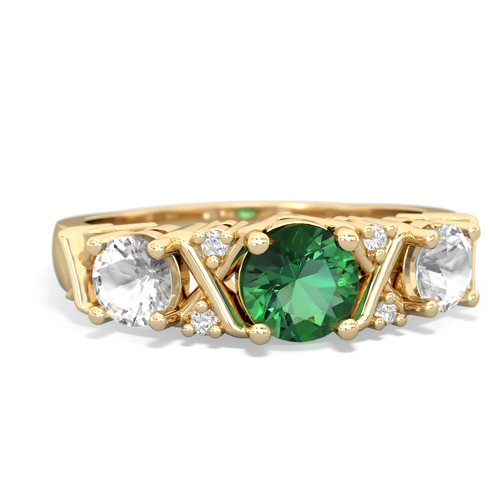 Lab Emerald Hugs And Kisses 14K Yellow Gold ring R5016