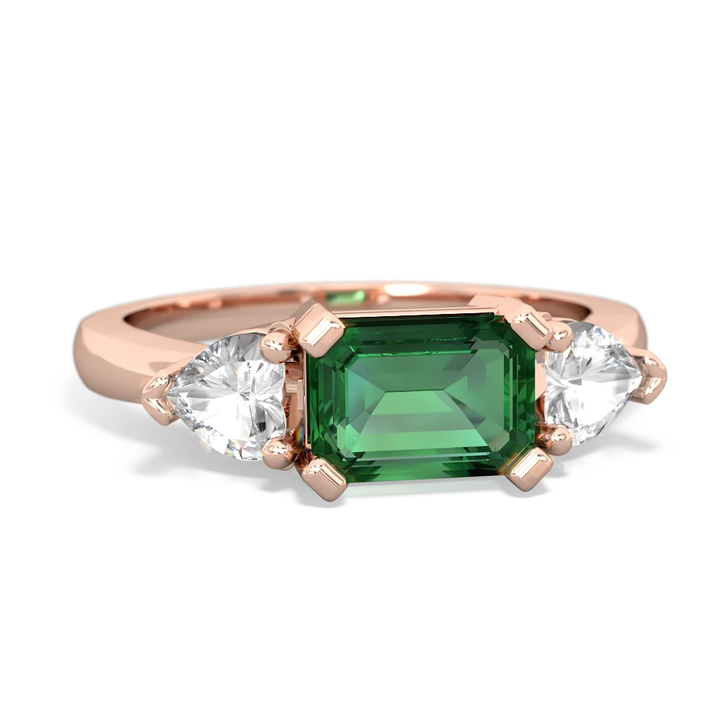 Lab Emerald Three Stone 14K Rose Gold ring R5235