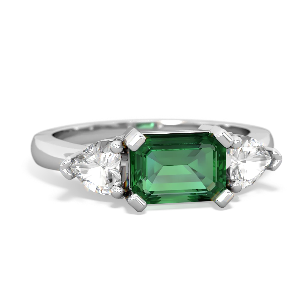 Lab Emerald Three Stone 14K White Gold ring R5235