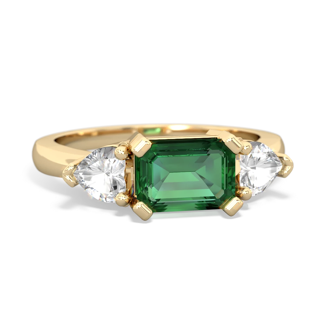 Lab Emerald Three Stone 14K Yellow Gold ring R5235