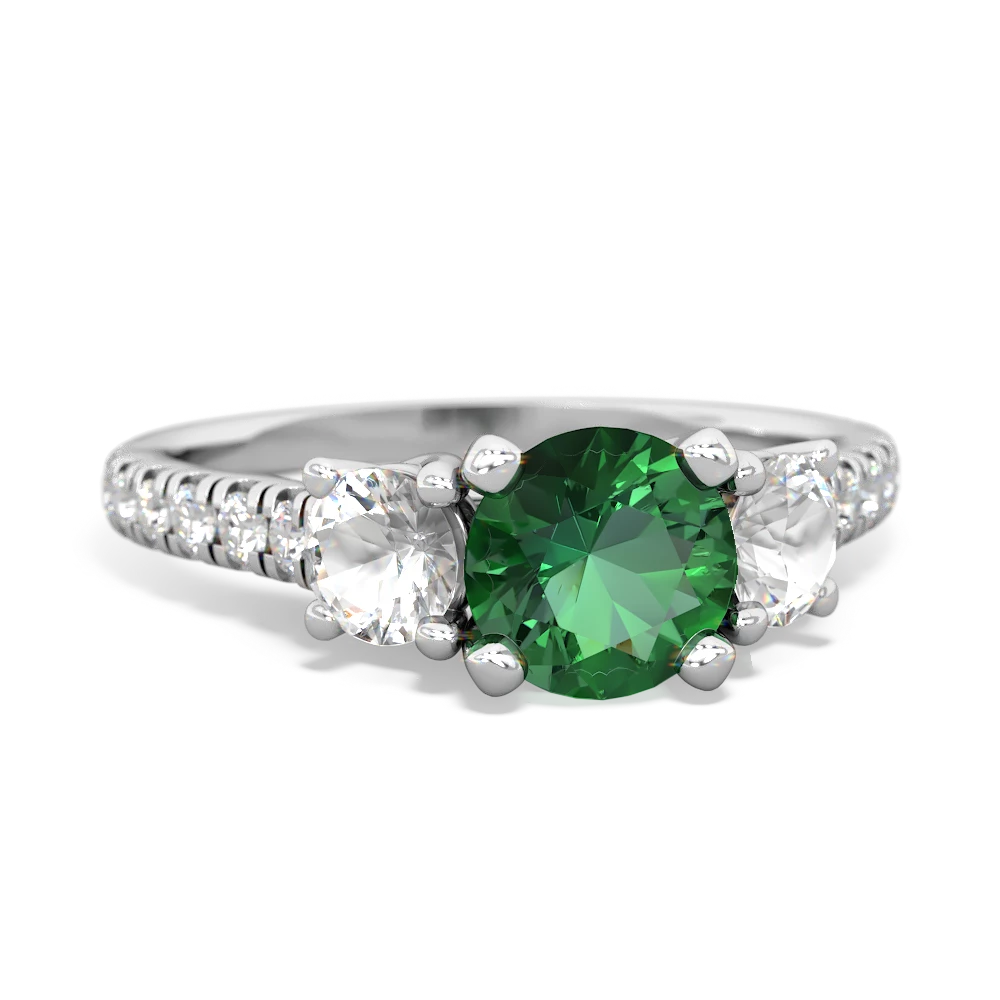 Lab Emerald Pave Trellis 14K White Gold ring R5500