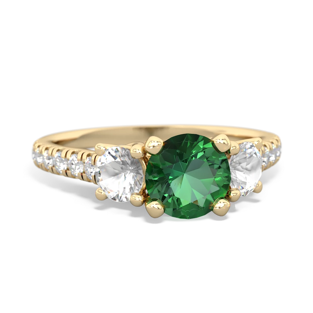 Lab Emerald Pave Trellis 14K Yellow Gold ring R5500