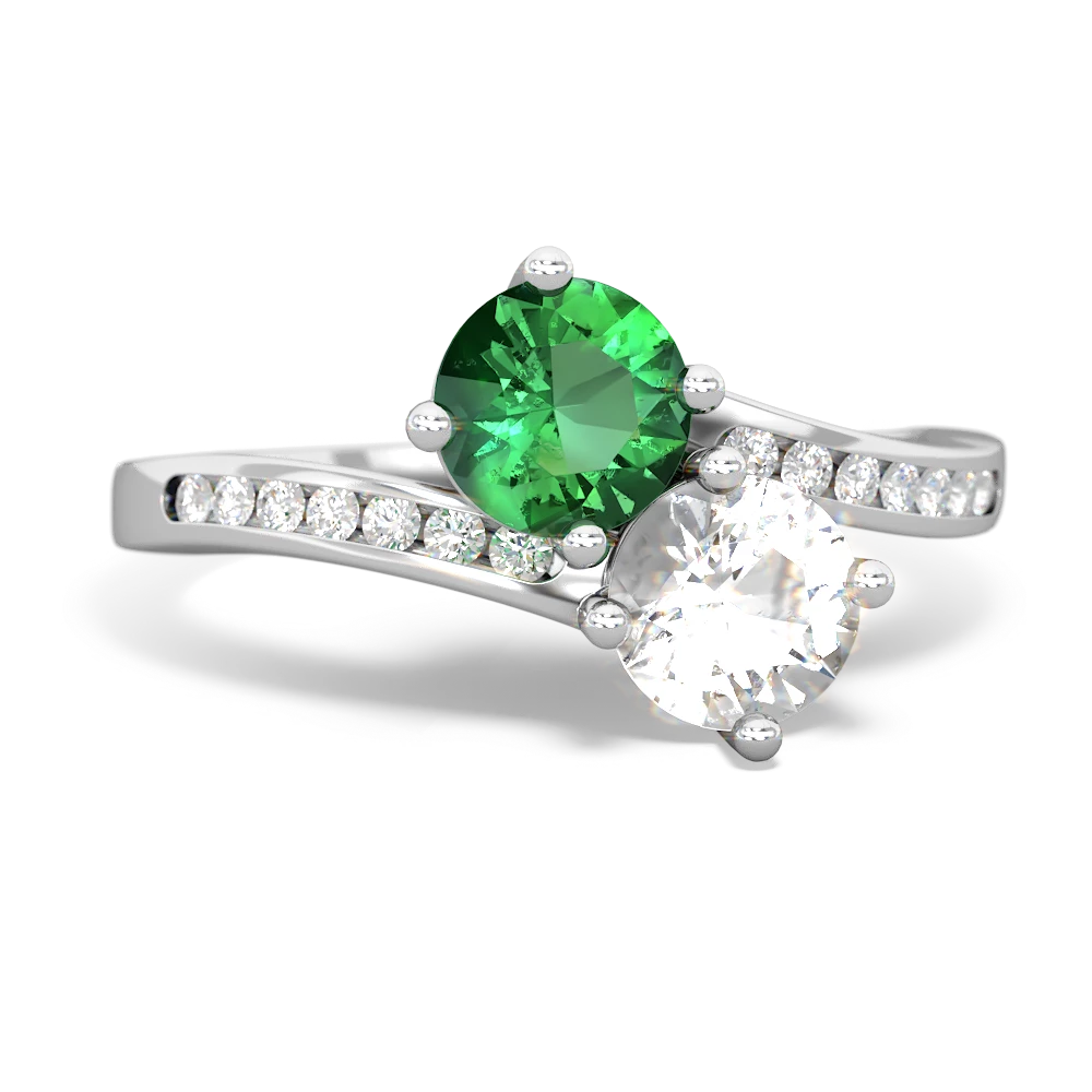 Lab Emerald Channel Set Two Stone 14K White Gold ring R5303