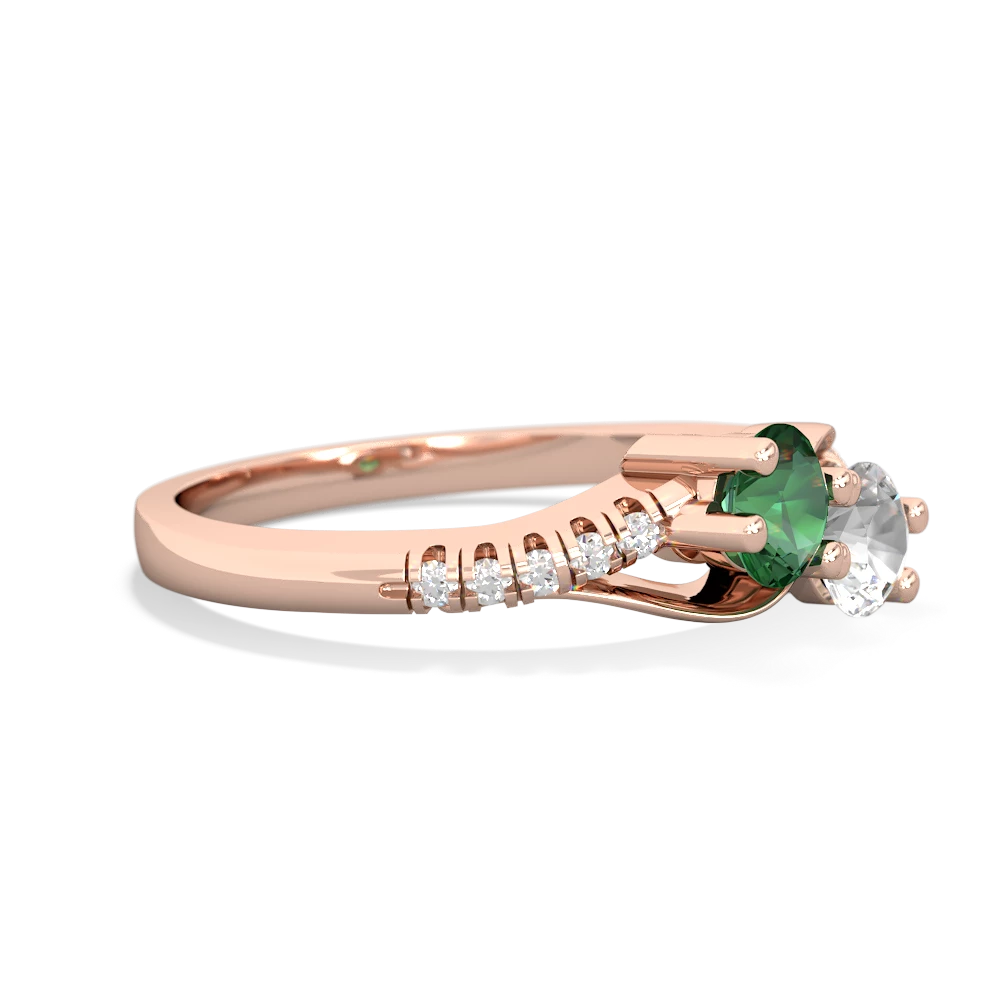 Lab Emerald Infinity Pave Two Stone 14K Rose Gold ring R5285