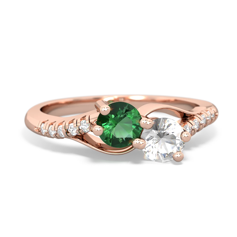 Lab Emerald Infinity Pave Two Stone 14K Rose Gold ring R5285