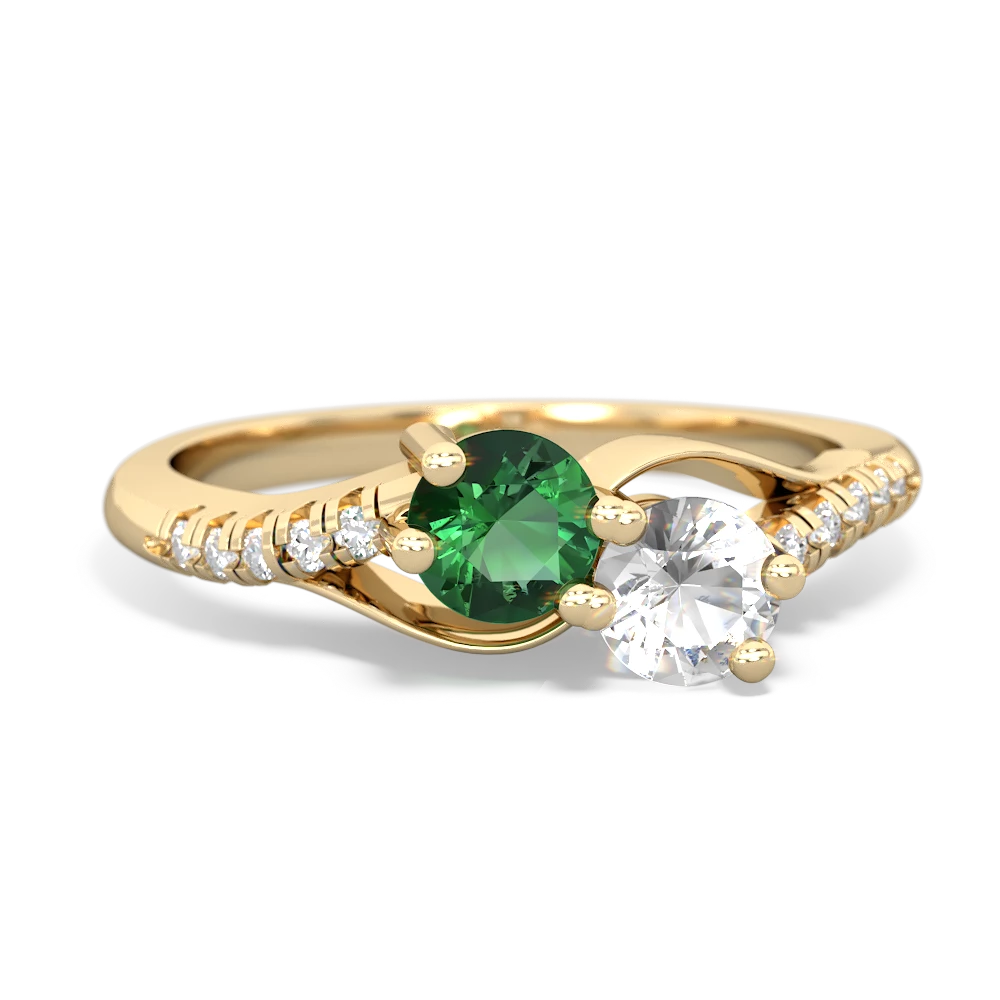 Lab Emerald Infinity Pave Two Stone 14K Yellow Gold ring R5285