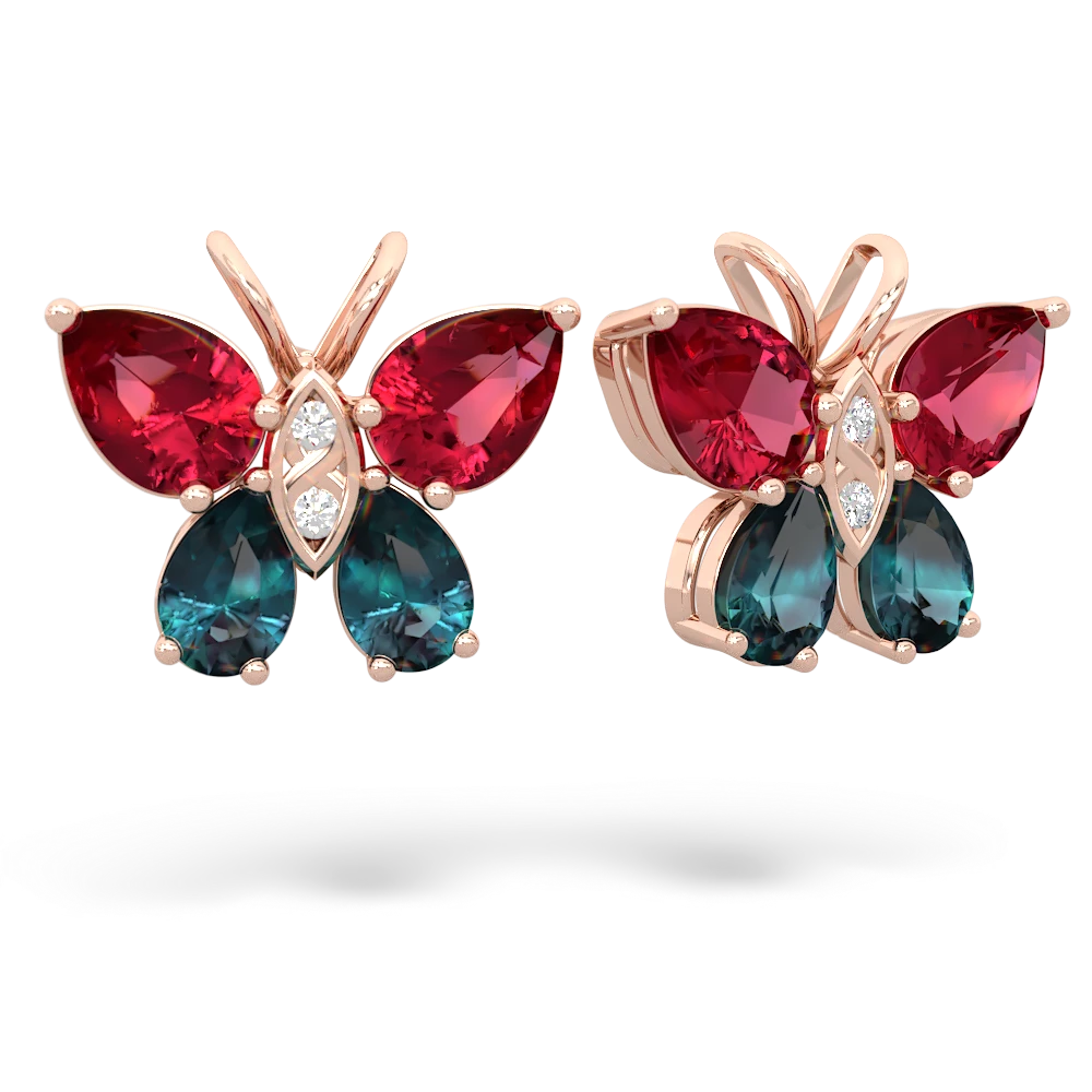 Lab Ruby Butterfly 14K Rose Gold earrings E2215