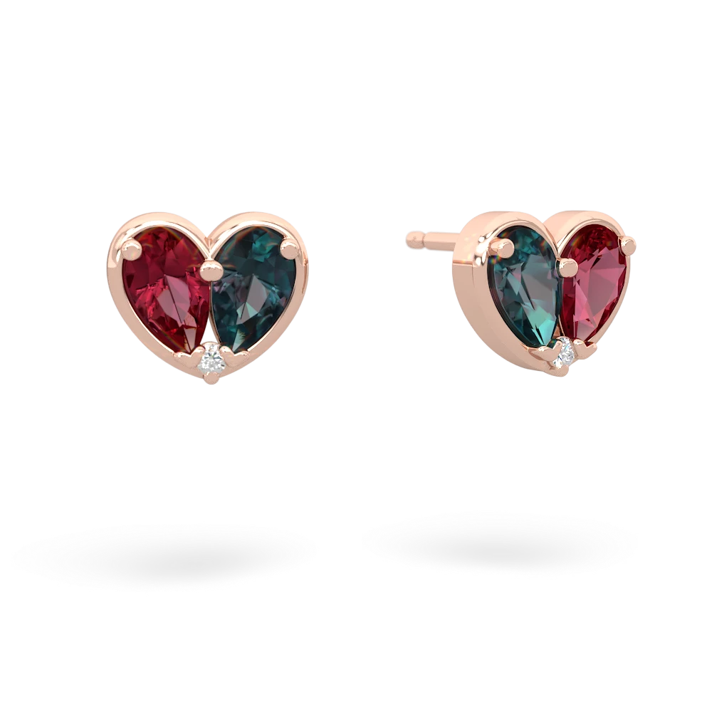 Lab Ruby 'Our Heart' 14K Rose Gold earrings E5072