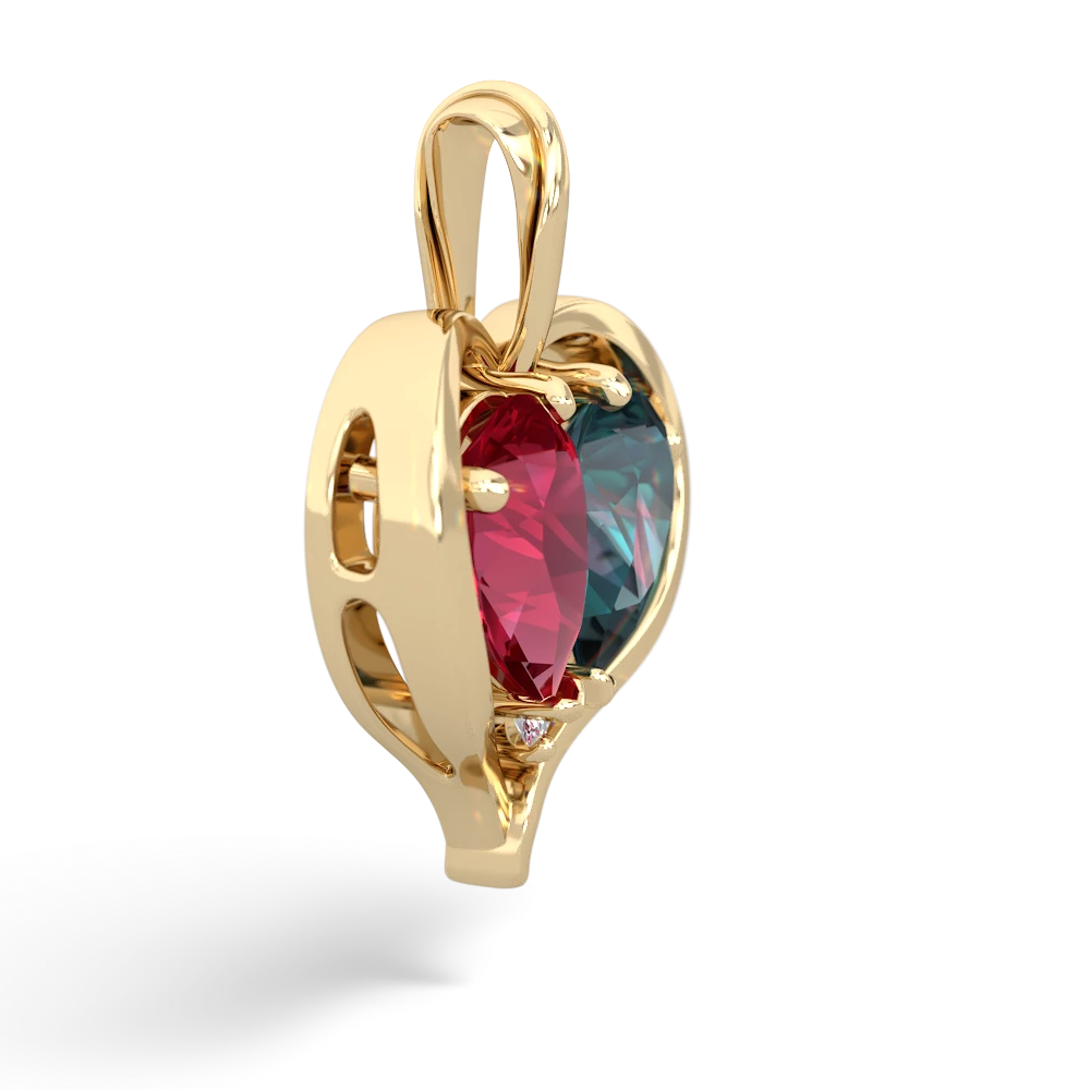 Lab Ruby Two Become One 14K Yellow Gold pendant P5330