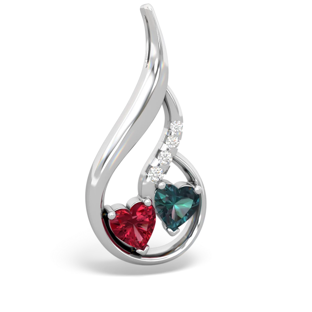 Lab Ruby Keepsake Curves 14K White Gold pendant P5450