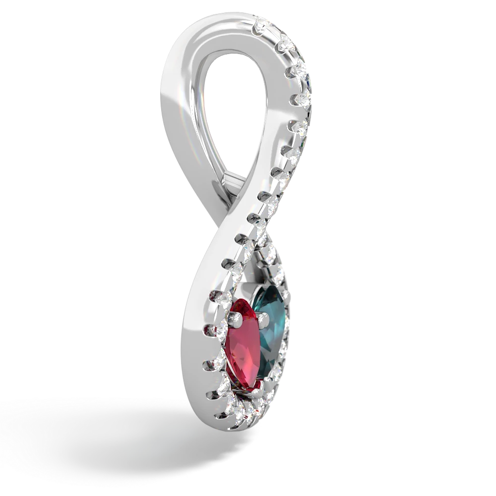 Lab Ruby Pave Twist 'One Heart' 14K White Gold pendant P5360