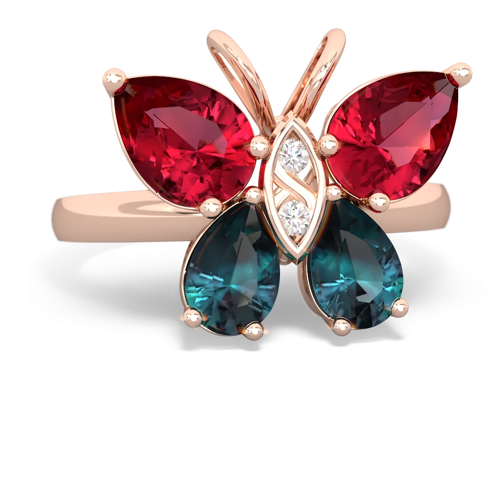 Lab Ruby Butterfly 14K Rose Gold ring R2215