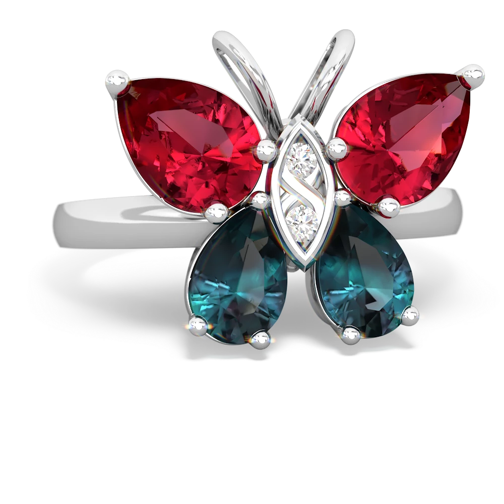 Lab Ruby Butterfly 14K White Gold ring R2215