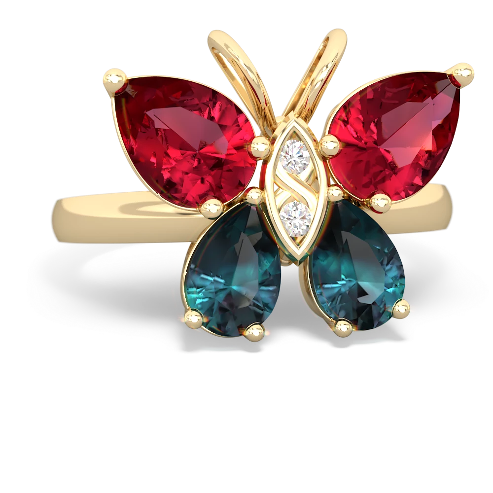 Lab Ruby Butterfly 14K Yellow Gold ring R2215