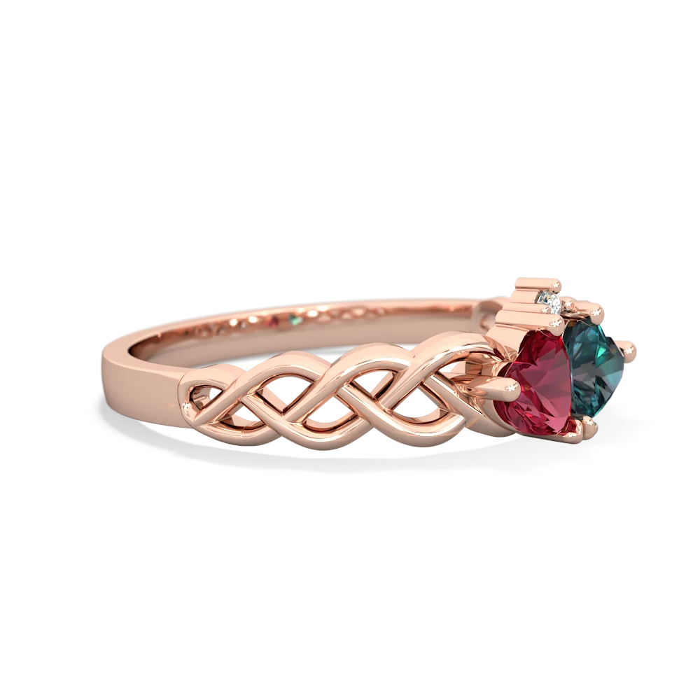 Lab Ruby Heart To Heart Braid 14K Rose Gold ring R5870