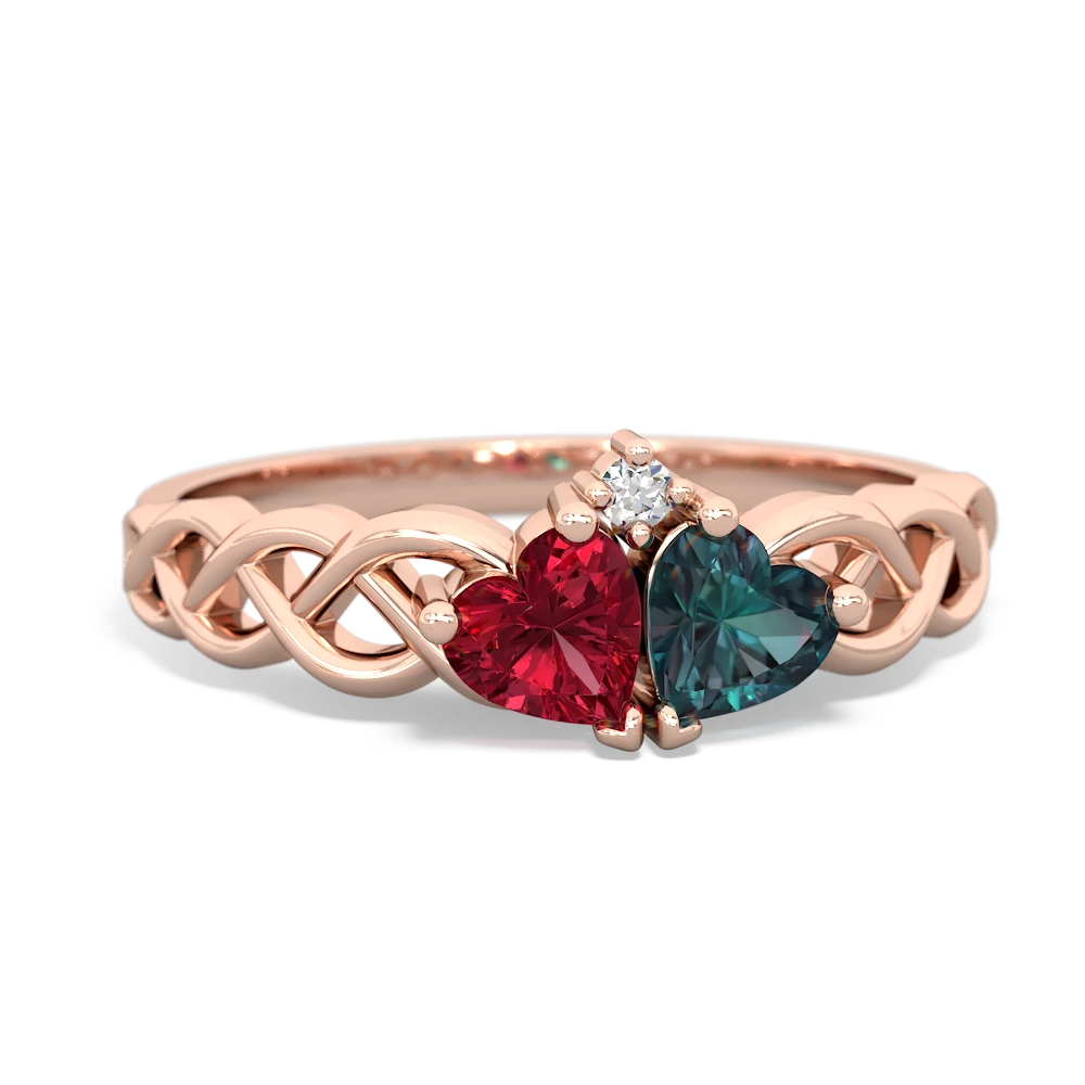 Lab Ruby Heart To Heart Braid 14K Rose Gold ring R5870