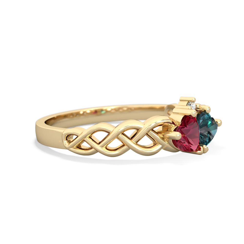 Lab Ruby Heart To Heart Braid 14K Yellow Gold ring R5870