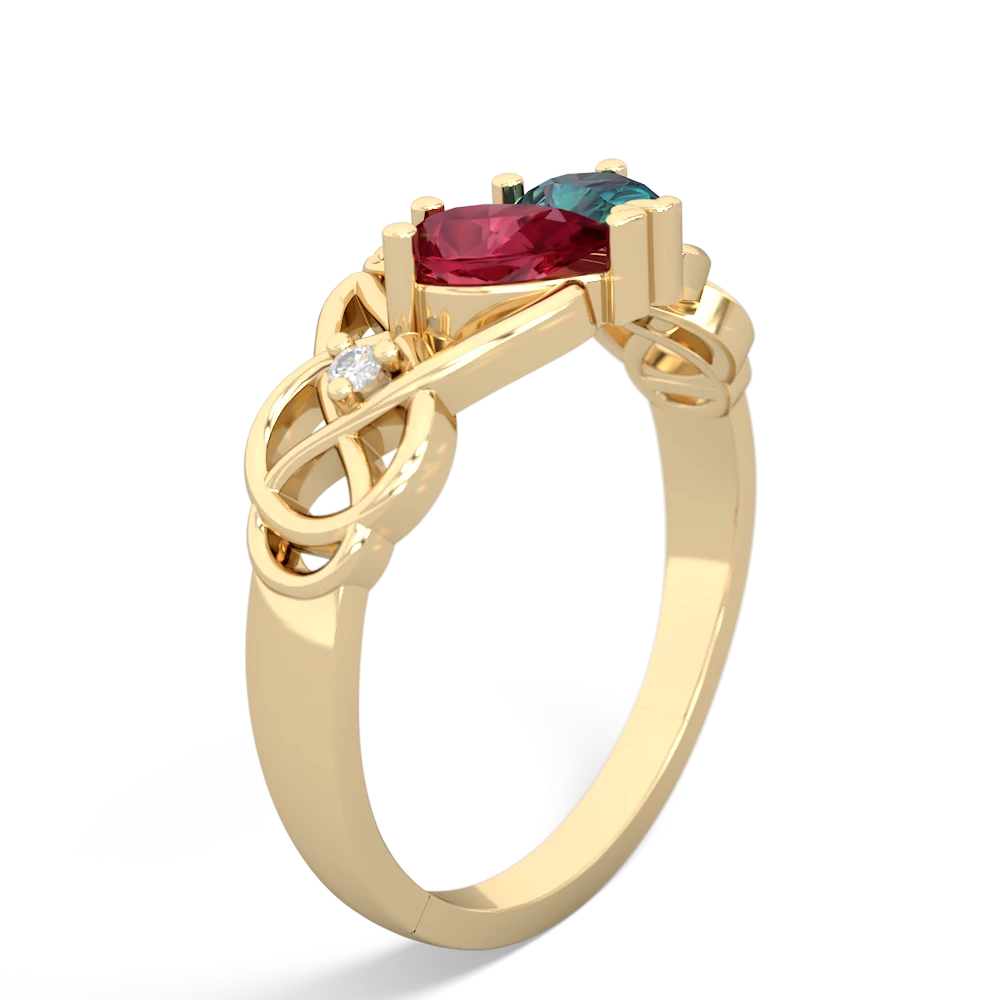 Lab Ruby 'One Heart' Celtic Knot Claddagh 14K Yellow Gold ring R5322
