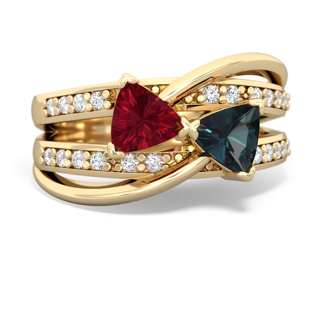 Lab Ruby Bowtie 14K Yellow Gold ring R2360