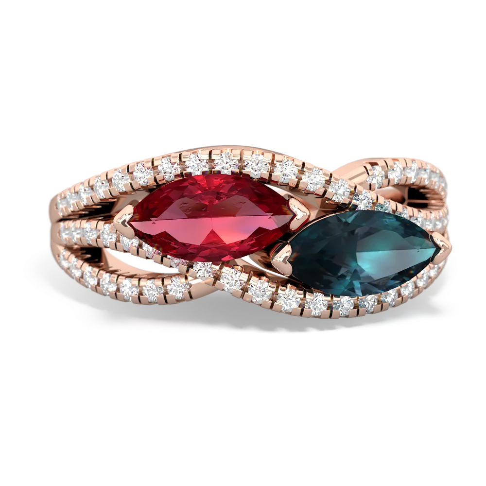 Lab Ruby Diamond Rivers 14K Rose Gold ring R3070