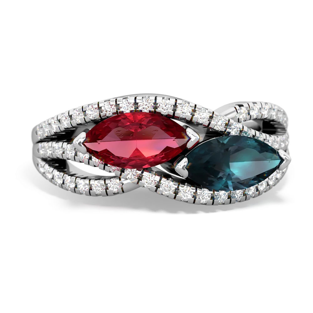 Lab Ruby Diamond Rivers 14K White Gold ring R3070