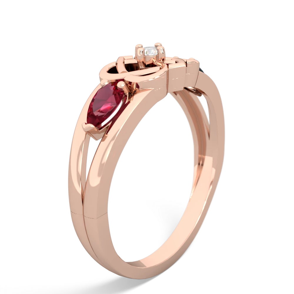 Lab Ruby Hearts Intertwined 14K Rose Gold ring R5880