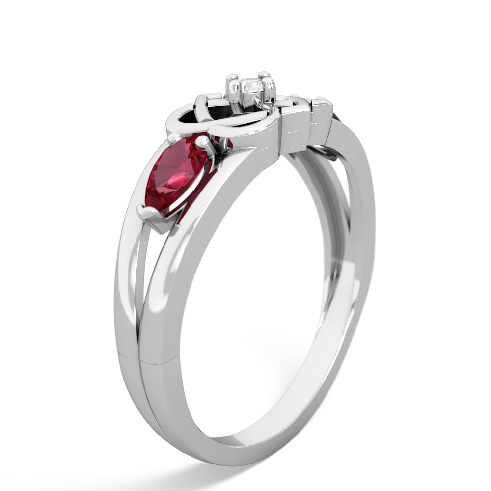 Lab Ruby Hearts Intertwined 14K White Gold ring R5880