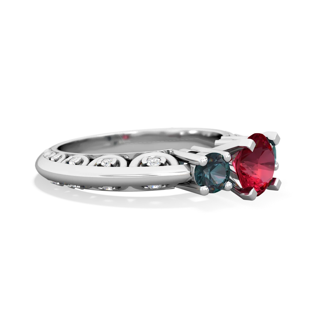 Lab Ruby Art Deco Eternal Embrace Engagement 14K White Gold ring C2003