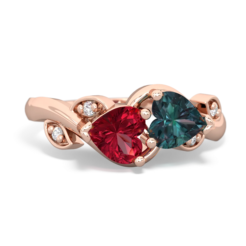 Lab Ruby Floral Elegance 14K Rose Gold ring R5790