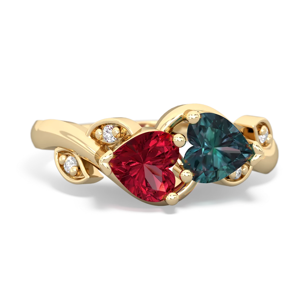 Lab Ruby Floral Elegance 14K Yellow Gold ring R5790