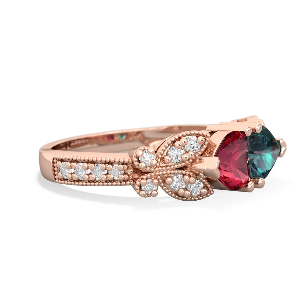 Lab Ruby Diamond Butterflies 14K Rose Gold ring R5601