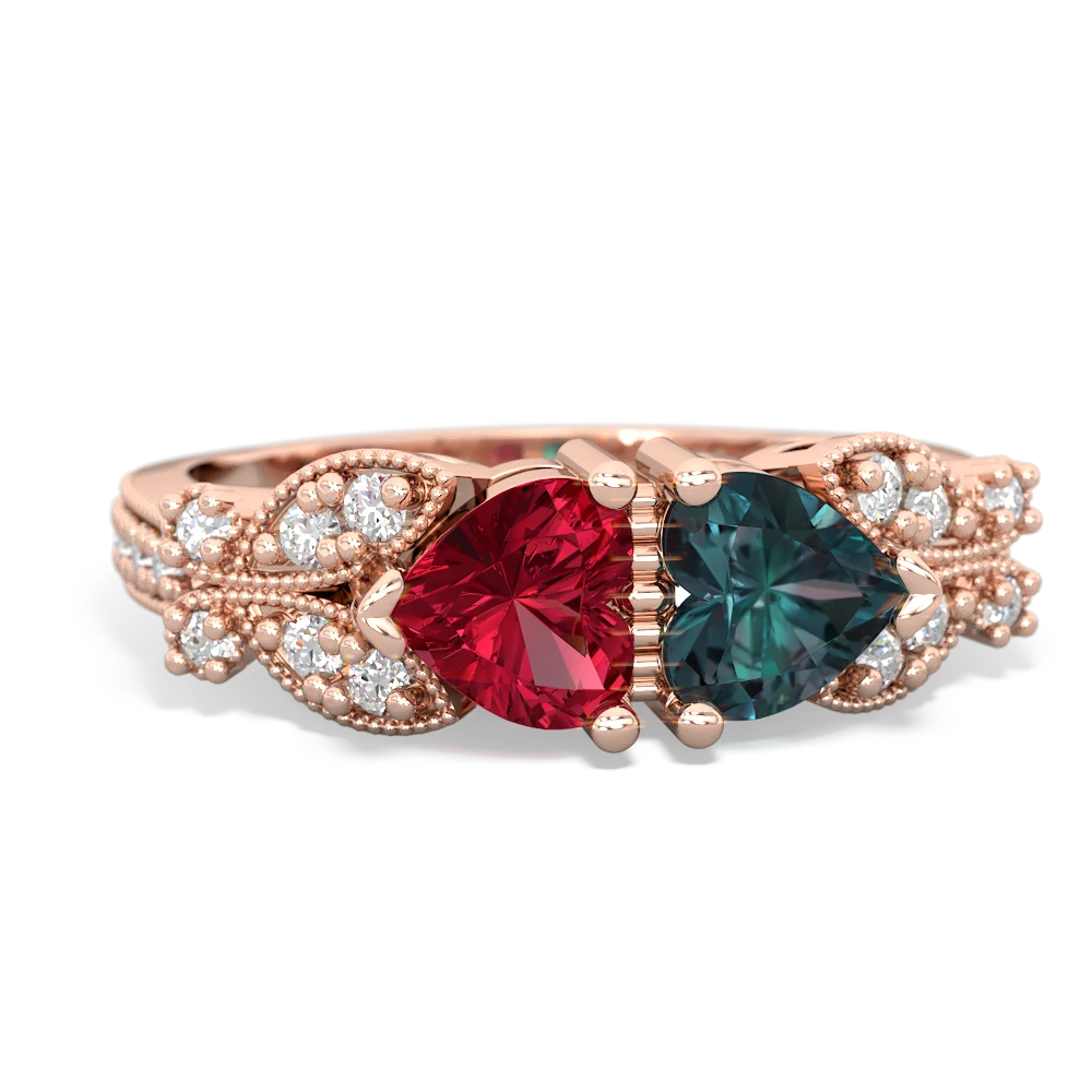 Lab Ruby Diamond Butterflies 14K Rose Gold ring R5601