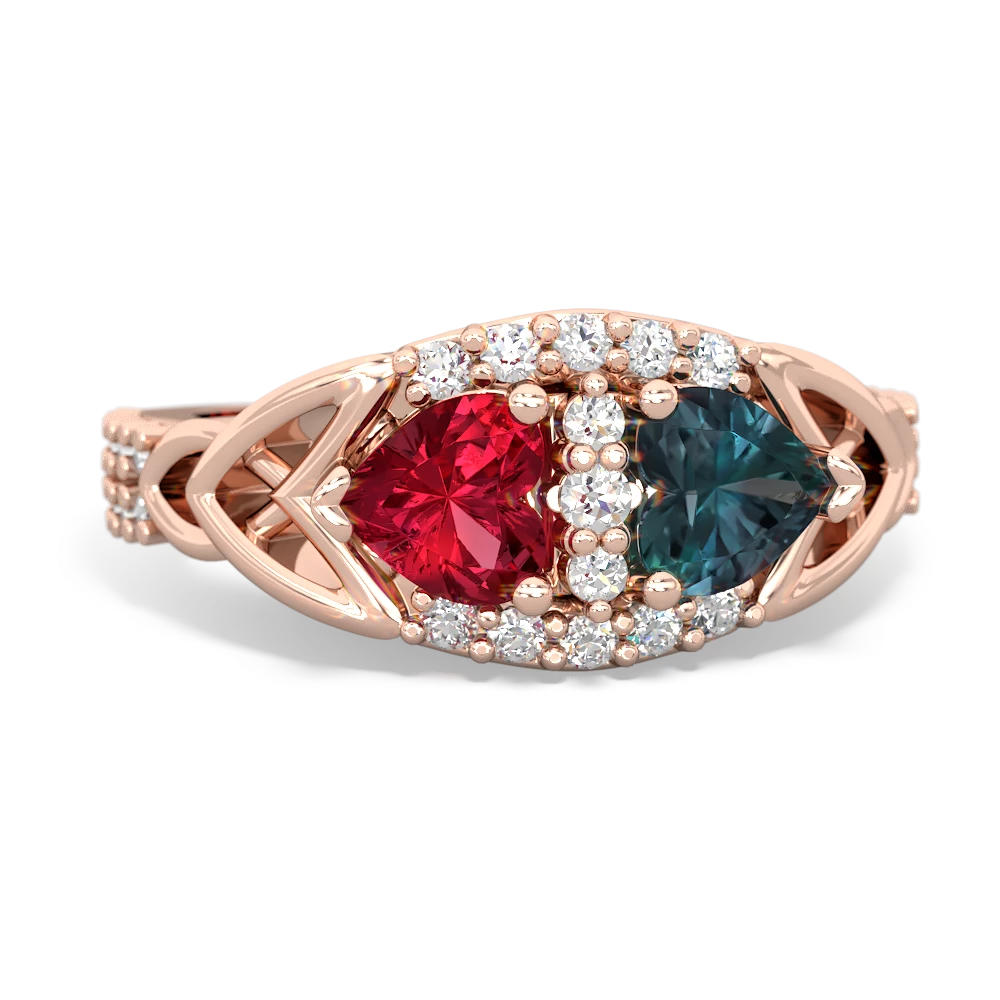 Lab Ruby Sparkling Celtic Knot 14K Rose Gold ring R2645