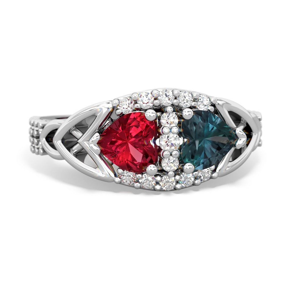 Lab Ruby Sparkling Celtic Knot 14K White Gold ring R2645