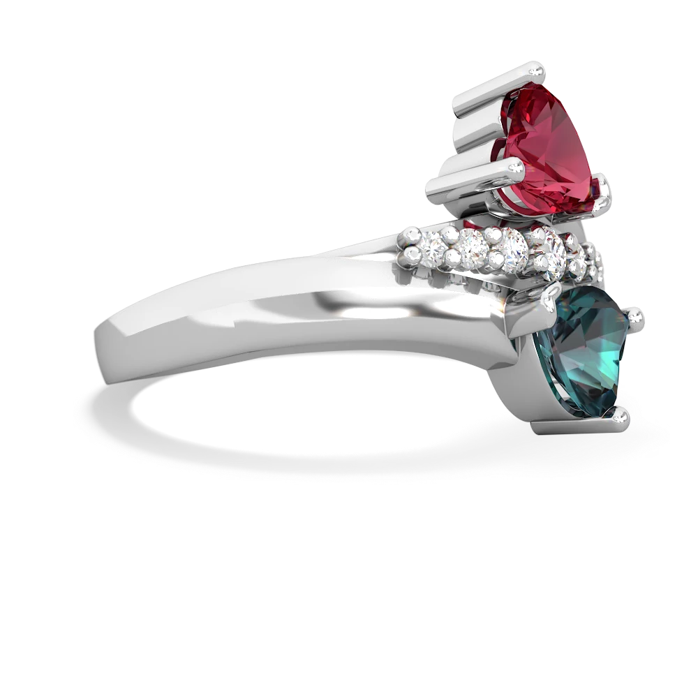 Lab Ruby Heart To Heart 14K White Gold ring R2064