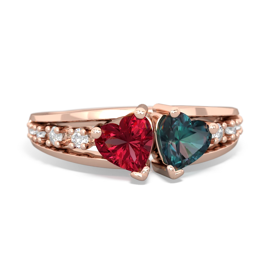 Lab Ruby Heart To Heart 14K Rose Gold ring R3342