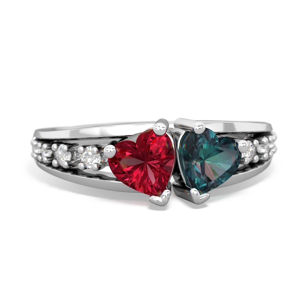 Lab Ruby Heart To Heart 14K White Gold ring R3342