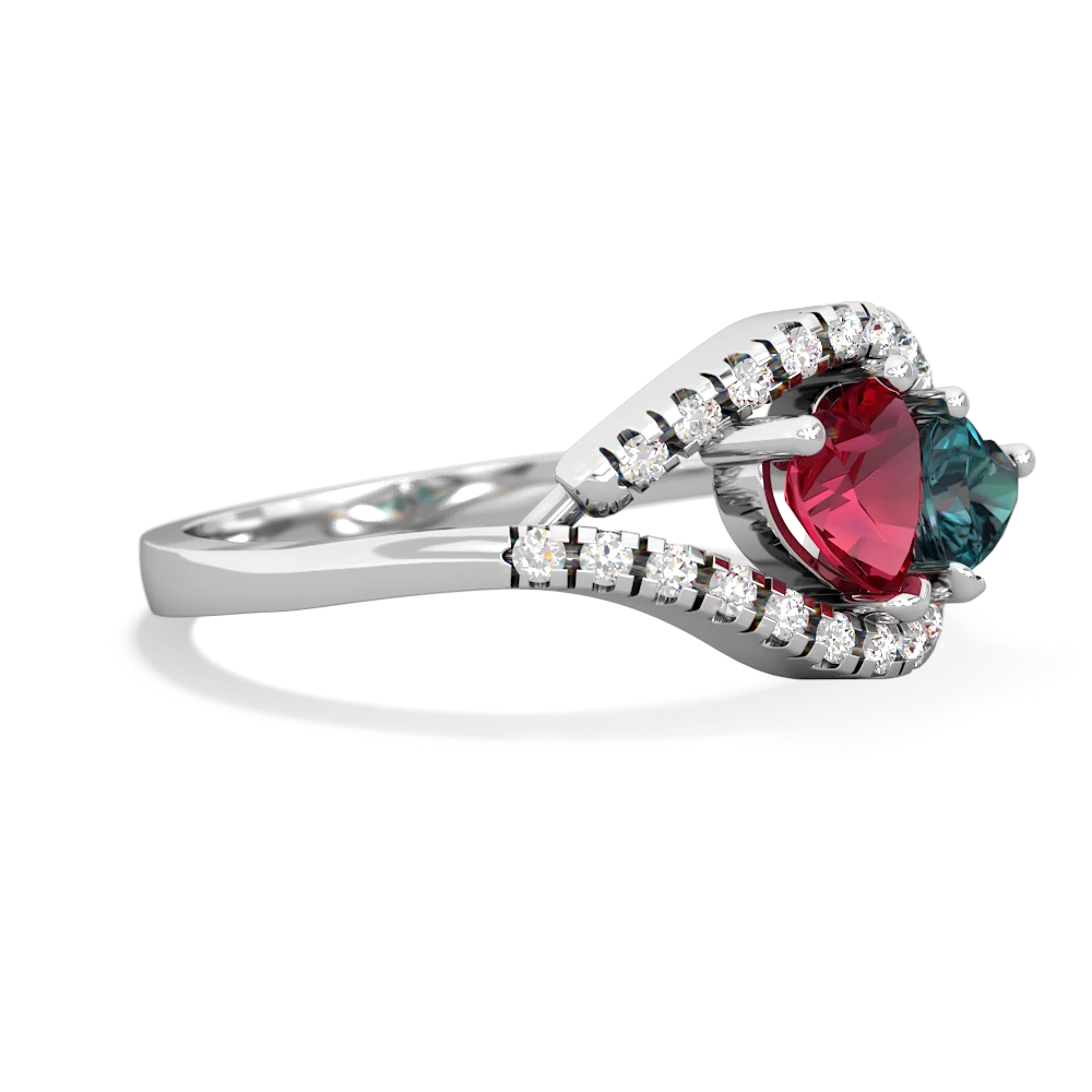 Lab Ruby Mother And Child 14K White Gold ring R3010