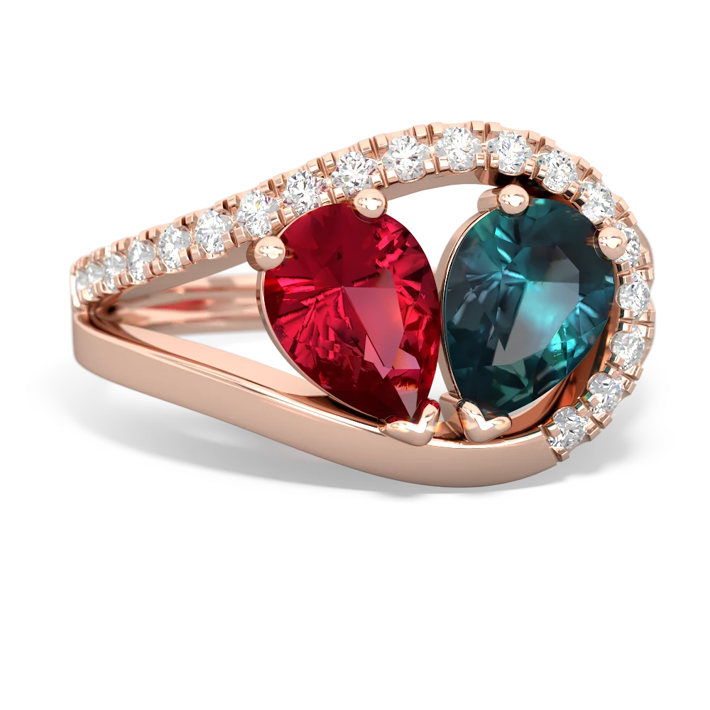 Lab Ruby Nestled Heart Keepsake 14K Rose Gold ring R5650