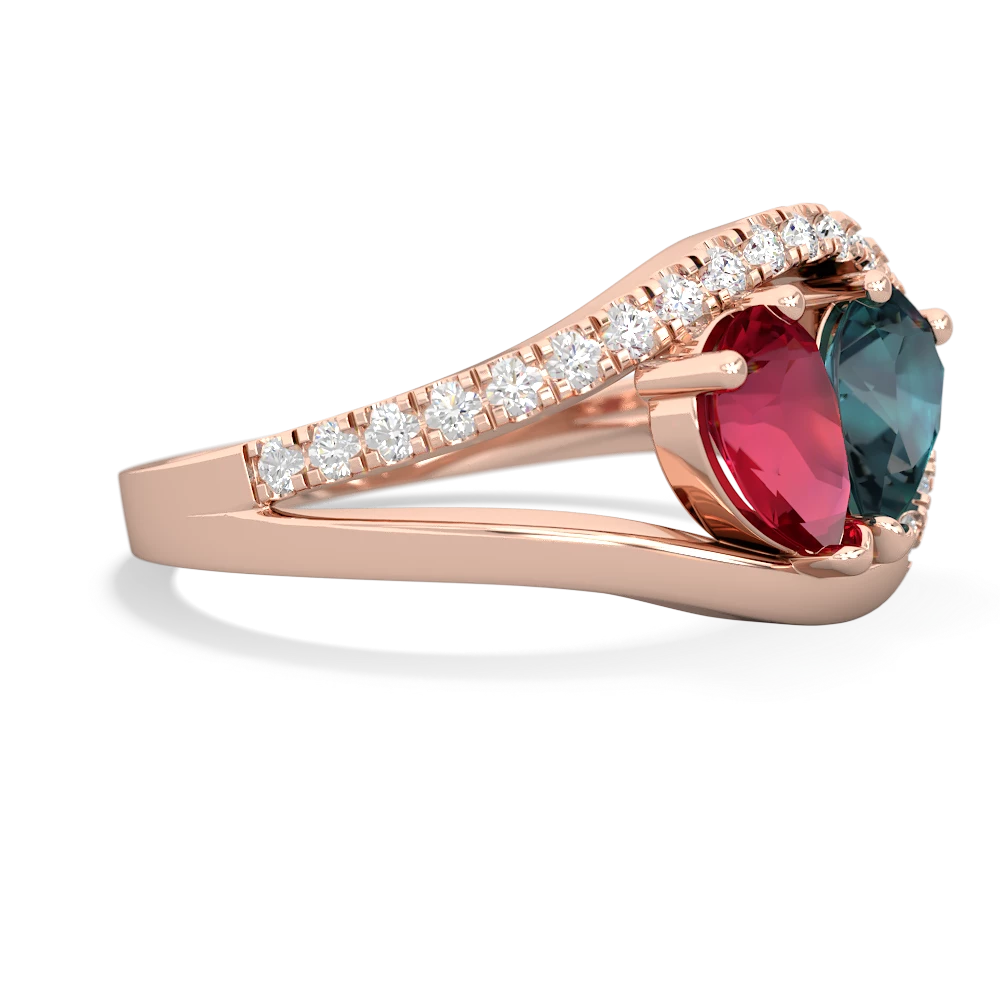 Lab Ruby Nestled Heart Keepsake 14K Rose Gold ring R5650