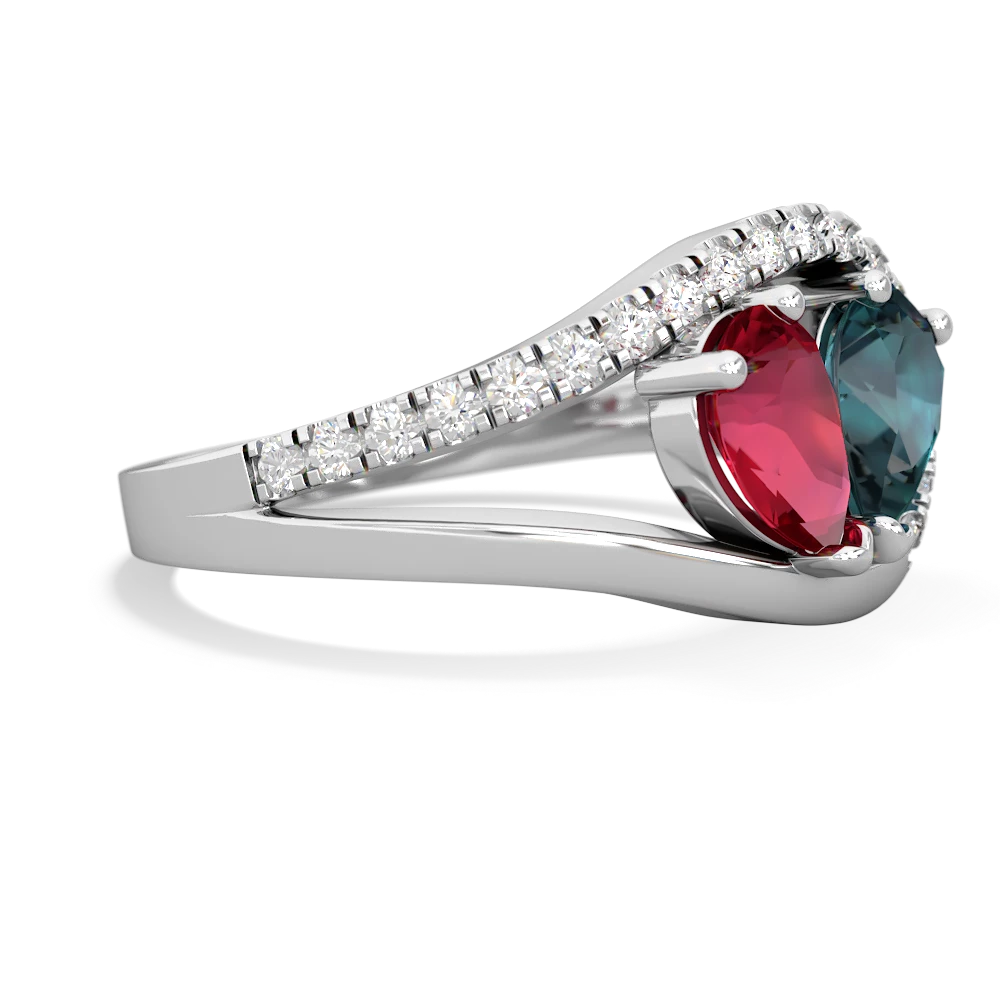 Lab Ruby Nestled Heart Keepsake 14K White Gold ring R5650