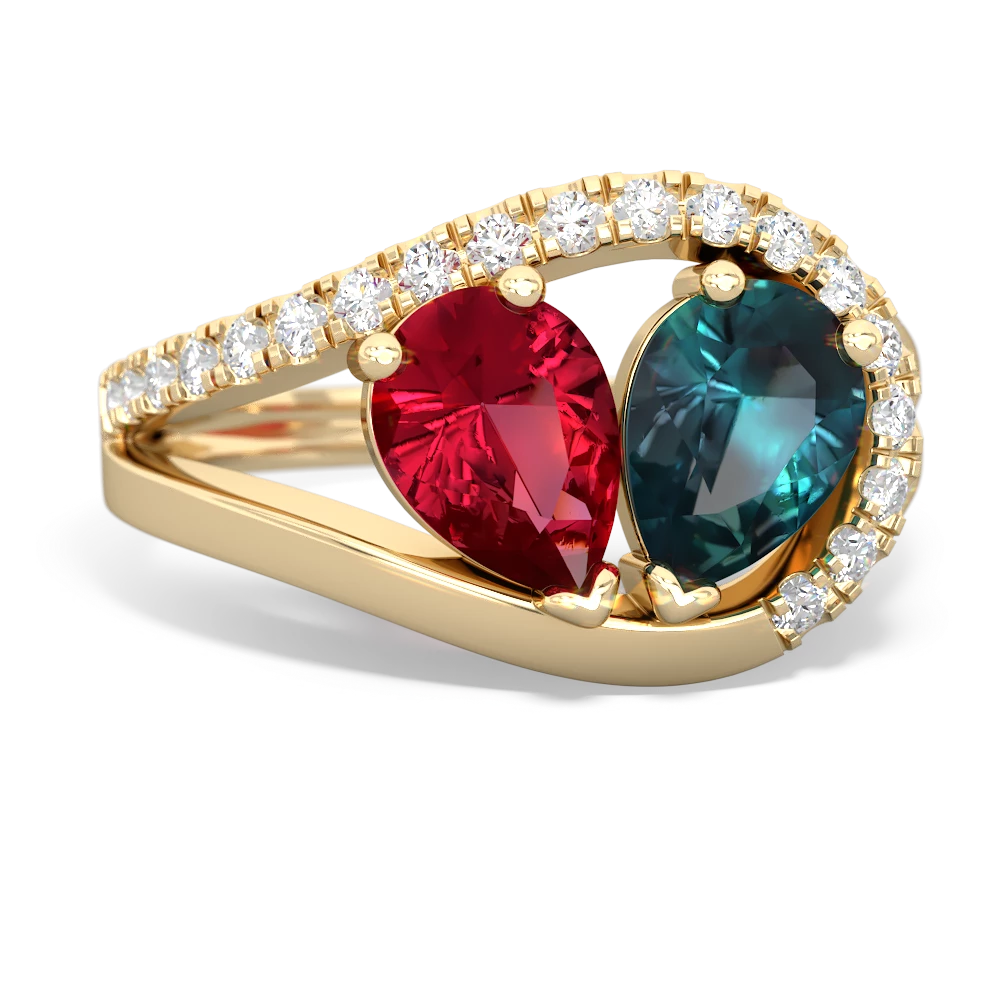 Lab Ruby Nestled Heart Keepsake 14K Yellow Gold ring R5650